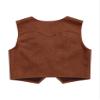 ACSUSS Western Cowboy Kids Costume for Kids Boys Girls Open Front Vest Fringe Party Role Play Dress Up Brown 6 Years view 4