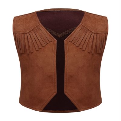Alvivi Kids Boys Western Cowboy Costume Fringe Decor Open Front Vest for Cosplay Halloween Party 6-16 Years Brown 12 Years