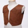 Alvivi Kids Boys Western Cowboy Costume Fringe Decor Open Front Vest for Cosplay Halloween Party 6-16 Years Brown 12 Years view 3