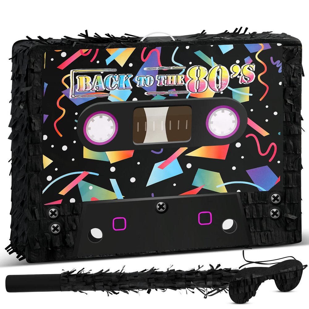 Deekin 3 Pcs Cute Piata Set Include Piata with Stick Eye Mask Large Money Box for Kids Music Science School Sports Bridal Shower Birthday Party Decorations Supplies(Cassette Tape)