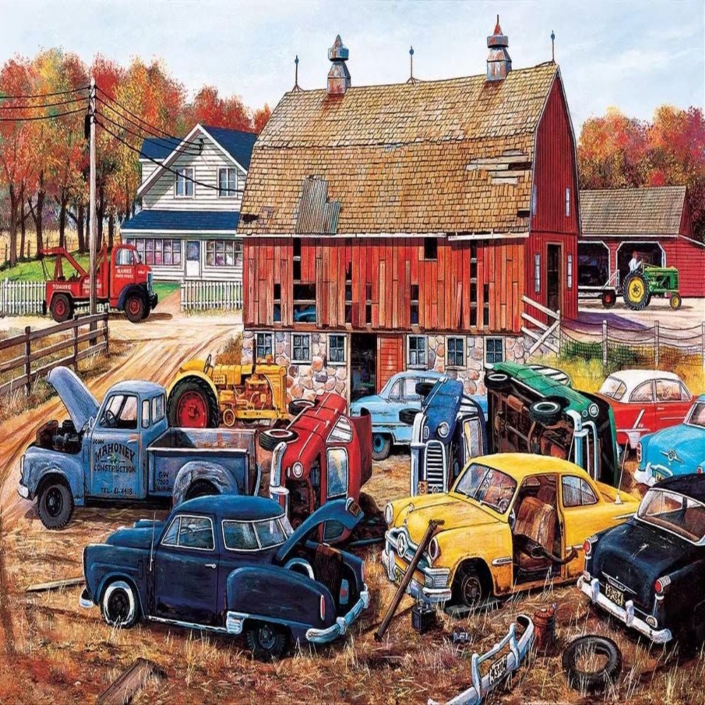 1000 Pcs Kid Adult Puzzle,Farm Warehouse Art,Car Farm Old Art,Challenging and Stimulating Puzzle Game,Suitable Family Friends Wooden Family Fun Games,Home Decoration Colorful Puzzle