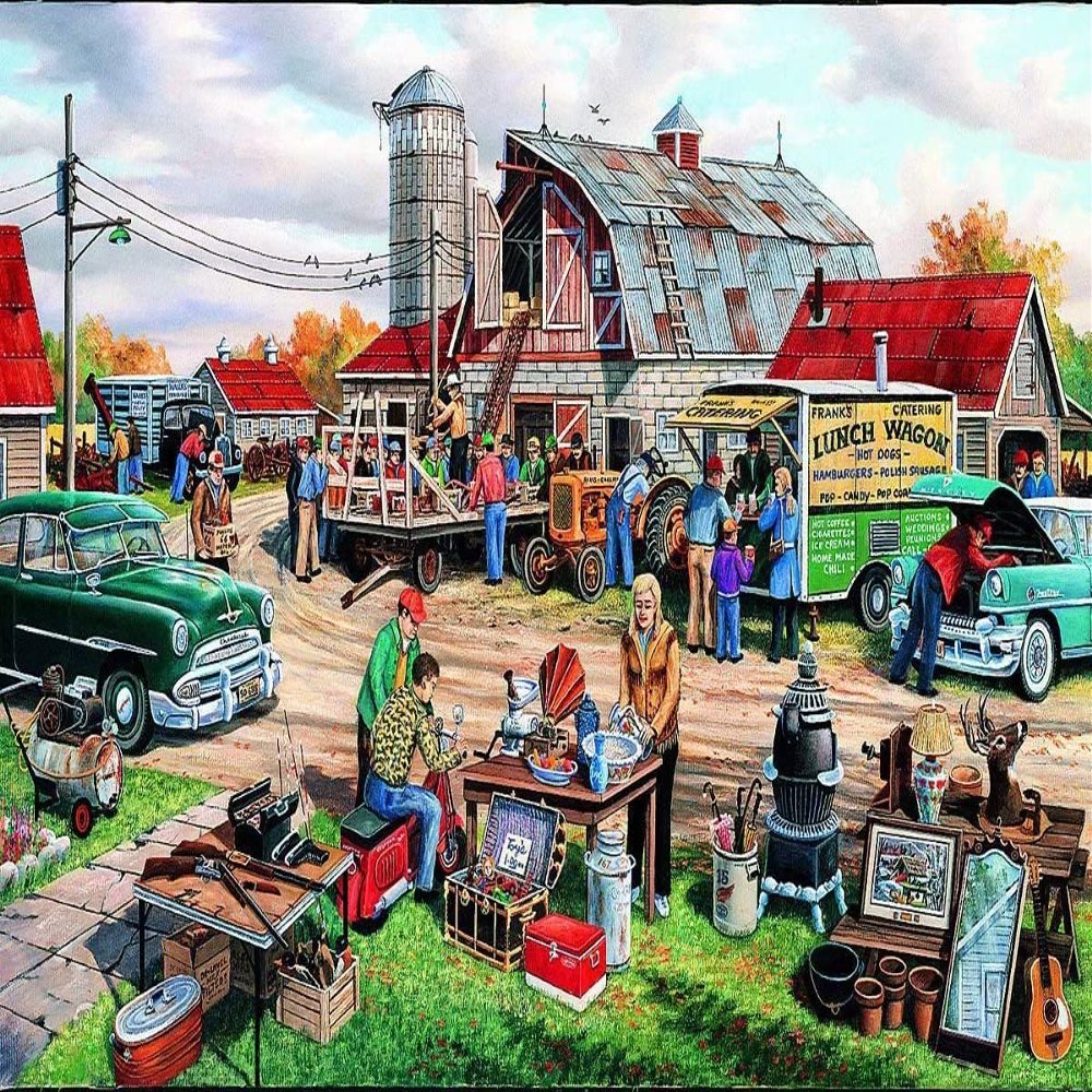 1000 Pcs Kid Adult Puzzle,Country Yard Sale,Challenging and Stimulating Puzzle Game,Suitable Family Friends Wooden Family Fun Games,Home Decoration Colorful Puzzle