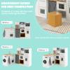 HONEY JOY Kids Kitchen Playset, 2-Piece Modular Wooden Corner Toy Kitchen Set/Washing Machine & Sink, Coffee Maker, Range Hood & Stove, Stool, Little Chef Pretend Play Kitchen for Toddlers, Natural view 2