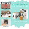 HONEY JOY Kids Kitchen Playset, 2-Piece Modular Wooden Corner Toy Kitchen Set/Washing Machine & Sink, Coffee Maker, Range Hood & Stove, Stool, Little Chef Pretend Play Kitchen for Toddlers, Natural view 3
