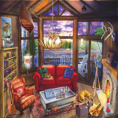 1000 Piece Jigsaw Puzzle,Evening at The Cabin,Fun and Challenging Puzzles for Adults and Teens,Home Decoration Colorful Puzzle,Jigsaw for Active Thinking Party Entertainment