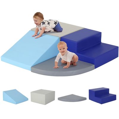 Dkelincs Climbing Blocks for Toddlers 1-3, 4-Piece Crawl and Climb Soft Foam Baby Climbing Blocks, Babies Activity Play Structures Toddler Climbing Toys Indoor, Blue