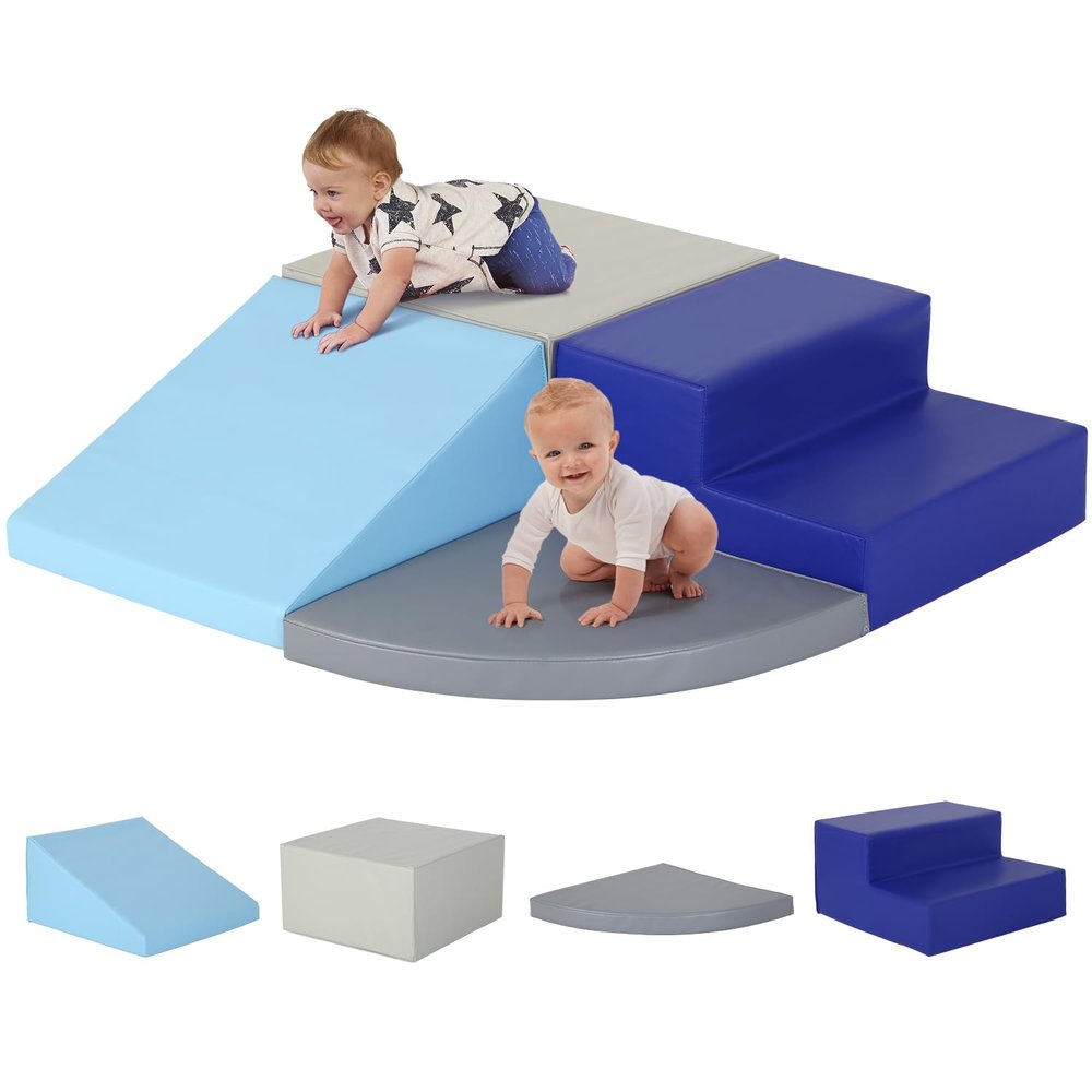 Dkelincs Climbing Blocks for Toddlers 1-3, 4-Piece Crawl and Climb Soft Foam Baby Climbing Blocks, Babies Activity Play Structures Toddler Climbing Toys Indoor, Blue