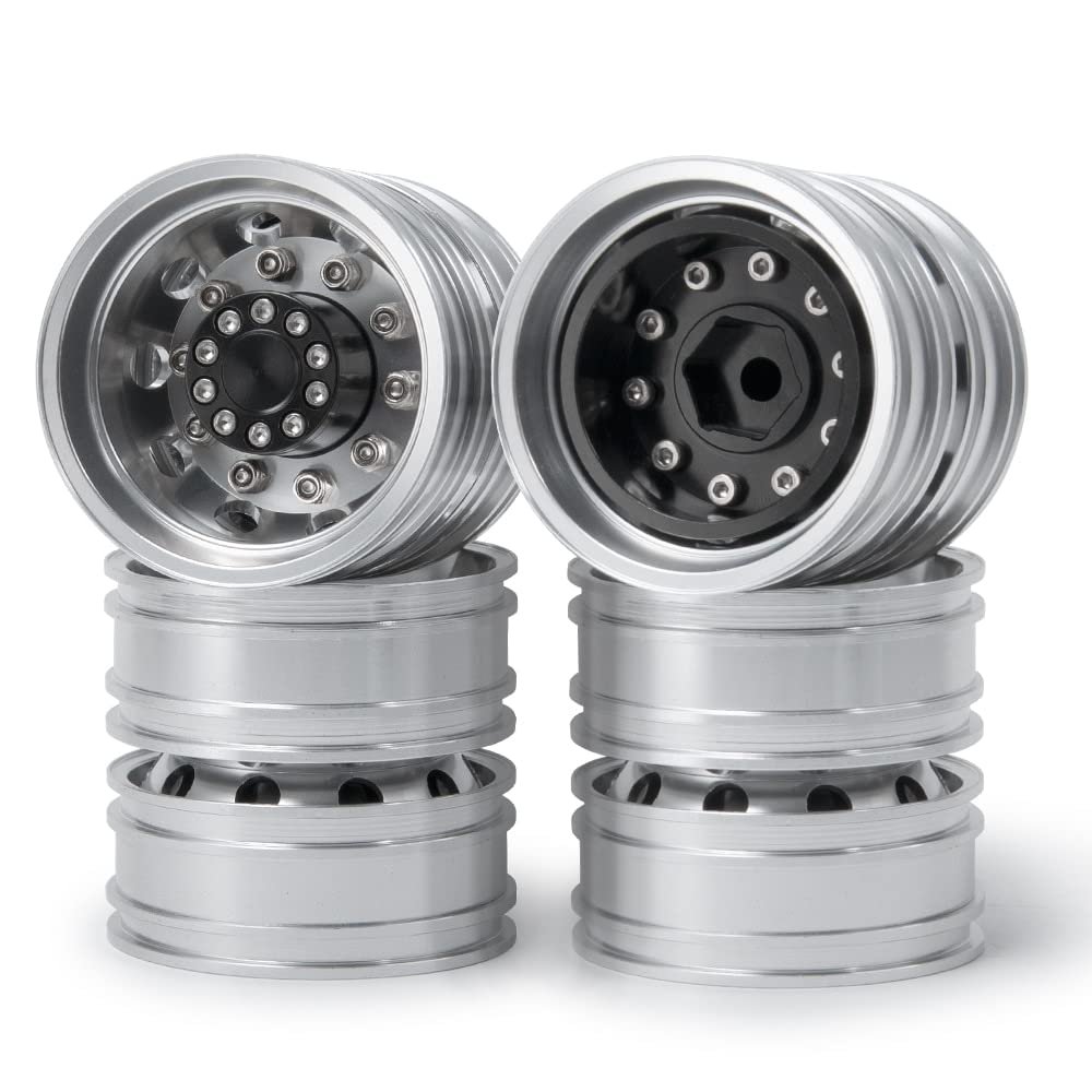 Rear Wheel Rim Aluminum Alloy 10 Spokes Wheel Hub for 1/14 Tamiya RC Trailer Tractor Truck Car Wheel Tires Upgrade Parts (Color : 4PCS)