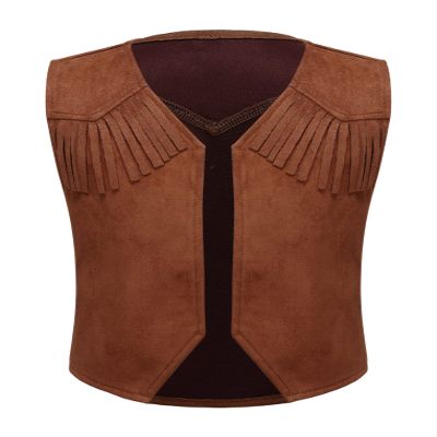 ACSUSS Western Cowboy Kids Costume for Kids Boys Girls Open Front Vest Fringe Party Role Play Dress Up Brown 12 Years