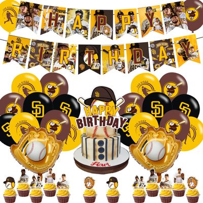 San-Diego Party Decorations - Baseball Birthday Supplies: Banner, Cake Topper, 12 Cupcake Toppers, 18 Balloons, 2 Baseball Foil Balloons