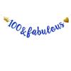 100 & Fabulous Banner,Pre-Strung,No Assembly Required,Funny Blue Paper Glitter Party Decorations for 100th Birthday Party Supplies, Letters Blue,ABCpartyland view 1