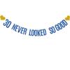 30 Never Looked So Good Banner, Pre-Strung, No Assembly Required, Blue Paper Glitter Party Decorations for 30th Birthday Party Supplies, Letters Blue,ABCpartyland view 1