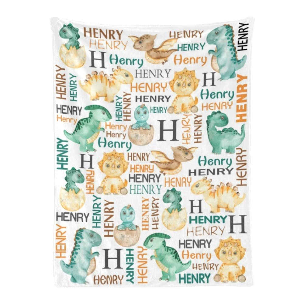 Gypsophila Personalized Baby Blanket for Boys Custom Dinosaur Baby Blanket with Name Baby Boys Blankets 30" x 40" (Style 13)