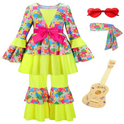 ReliBeauty Hippie Costume for Girls Disco Diva Costume for Girls Cute Halloween Costumes for kids 70s 80s 60s Outfits Kids,100
