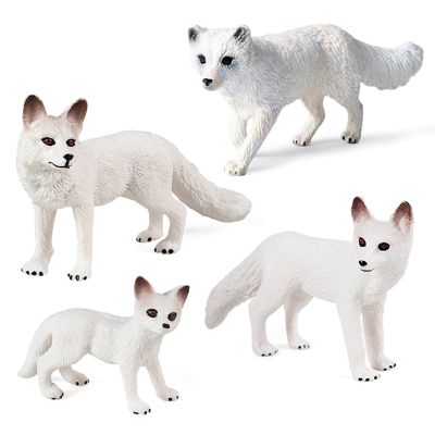 Bbiamsleep 4 Pieces White Fox Animal Figurines Mini Animals Set Realistic Arctic Fox Family Figurines for Cake Topper Party Christmas Birthday Supplies