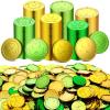 Sanwuta 600 Pieces St. Patrick's Day Gold Coins Plastic Gold Green Lucky Coins St Patricks Day Decorations 3 Leaf Clover Coins Shamrock Leprechaun Coins for Party Table Decorations Supplies view 1