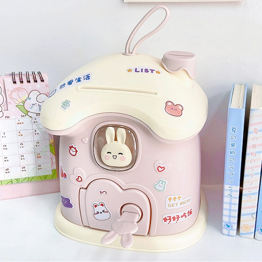Goodliest House Piggy Bank for Boys Girls - Cute Money Bank Table Decor Large Coin Bank with Key Kawaii House Coin Saving Jar for Room Decor, Pink