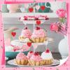 120 Pcs Valentine's Day Heart Cupcake Toppers Glitter Love Heart Cupcake Picks Decorations 4.7'' Topper Stick for Valentines Day Wedding Engagement Birthday(Red, Pink, White) view 4