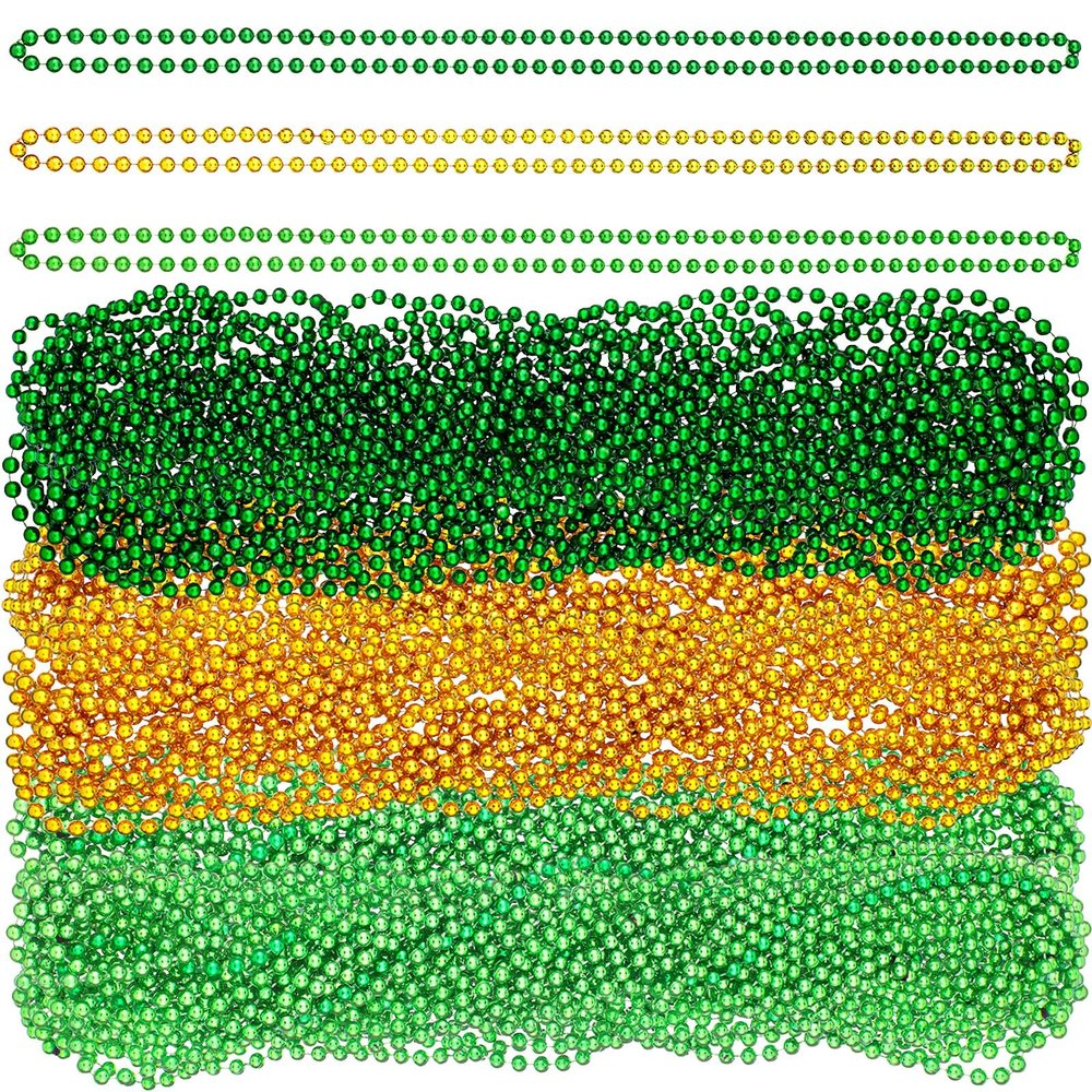 St. Patrick's Day Bead Necklaces Bulk Mardi Gras Beads Dark Green, Light Green, Yellow Beaded Necklaces St. Patrick's Party Beads Necklaces 33 6 mm Holiday Beaded Costume Necklace for Party (36 Pcs)