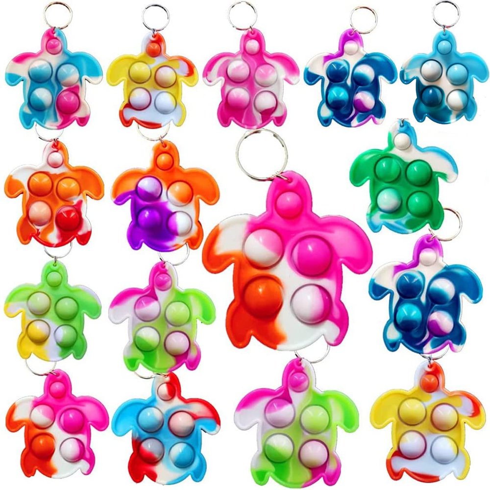 20Pcs Bulk Rainbow Turtle Mini Pop Fidget Backpack Decor for Friend Birthday Summer Party Favors Students Small Prize Gift