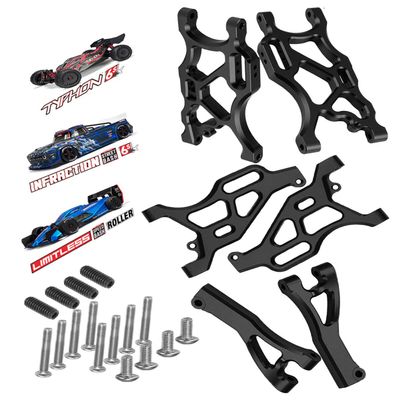 Aluminum Front Rear Suspension A Arms Upgrades Part for 1/8 Arrma Typhon 6S,1/7 Felony 6S BLX,Limitless 6S BLX,Infraction 6S BLX,ARRCat 6pcs Aluminum Lower Upper Swing Arm RC Hops Upset,Black