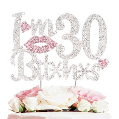 LASKYER I'm 30th Birthday Pink Rhinestone Cake Topper - Happy 30th Birthday Cheers to 30 Years Old Thirty Bday Party Metal Sparkly Food Centerpieces Topper Funny Decorations Sign.