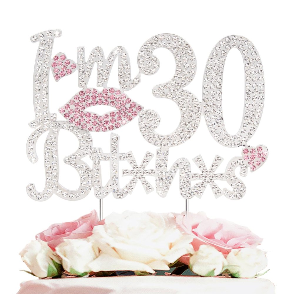 LASKYER I'm 30th Birthday Pink Rhinestone Cake Topper - Happy 30th Birthday Cheers to 30 Years Old Thirty Bday Party Metal Sparkly Food Centerpieces Topper Funny Decorations Sign.