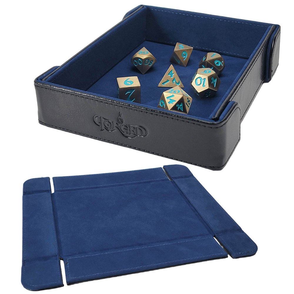 Forged Dice Co. 6 Inch Magnetic Folding Dice Tray - Portable Folding Dice Rolling Tray for use as DND Dice Tray D&D Dice Tray or Dice Game - Quiets Rolling Metal Dice and Folds Flat - Blue
