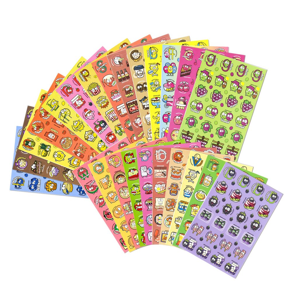 VKPI Scratch and Sniff Stickers, 576 Pieces Fruits and Foods Smelly Stickers, 24 Scents Sheets, 144 Designs, Reward Motivate Stickers for Kids, Teachers, Parents, Crafts, Party Favor, Christmas Gift