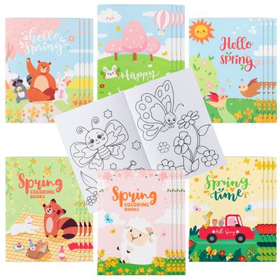 WATINC 24pcs Spring Coloring Books, Springtime Color Booklet Bulk Art Party Favors Supplies for Kids, DIY Floral Safari Small Painting Book, Goodie Bag Filler Gifts for Home School Classroom Birthday