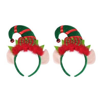 HKSICHENGKEJI 2 Pack Christmas Elf Headband Hair Hoop Cute Head Hat Topper Holiday Headwear Girl Xmas New Year Cosplay Gift