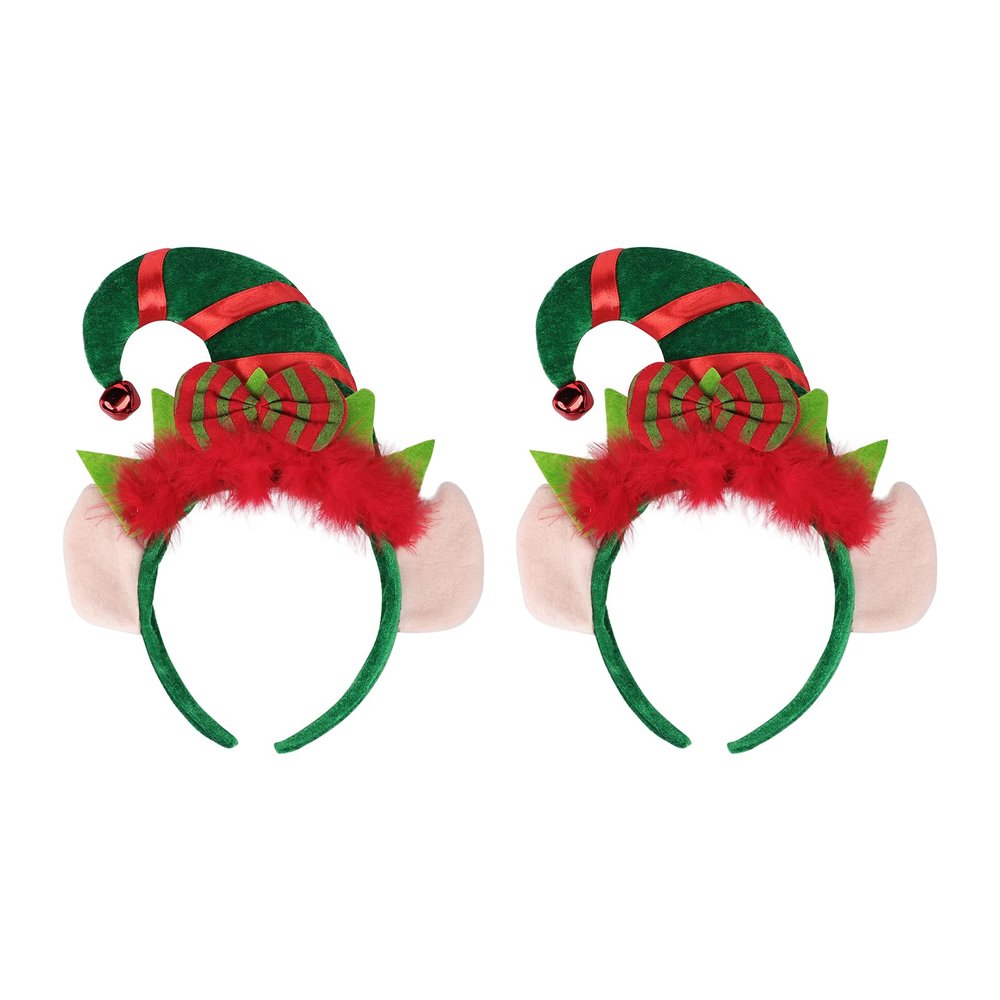 HKSICHENGKEJI 2 Pack Christmas Elf Headband Hair Hoop Cute Head Hat Topper Holiday Headwear Girl Xmas New Year Cosplay Gift