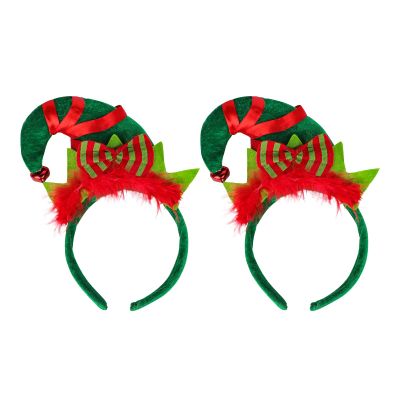 HKSICHENGKEJI 2 Pack Christmas Elf Headband Hair Hoop Cute Head Hat Topper Holiday Headwear Girl Xmas New Year Cosplay Gift