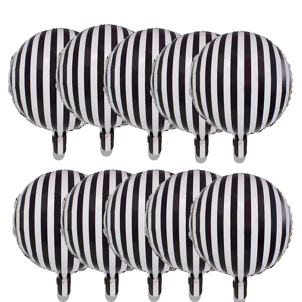 10 Pcs Black and White Striped Aluminum Balloons Decoration Foil Mylar Balloons for Birthday Party, Baby Shower, Halloween, Ceremonies, Holiday Parties Decoration Supplies