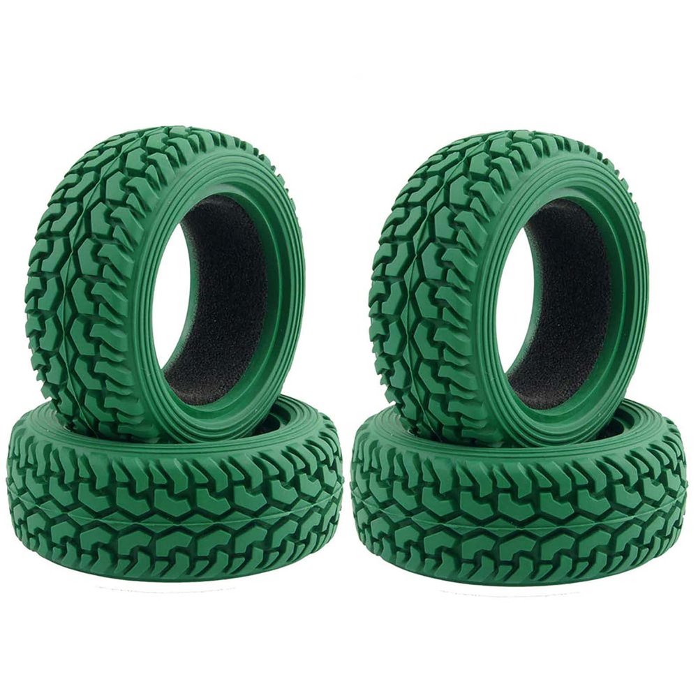 LAFEINA 4PCS 75mm RC Rally Car Grain Rubber Tires for 1:10 RC On Road Car Tamiya HSP HPI Kyosho (Green)