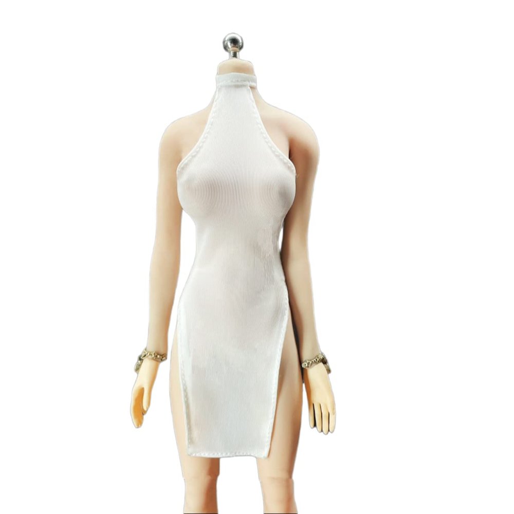 1/6 Scale Female Figure Clothes,Female White Dress Cheongsam Clothing for 12inch PH TBL Seamless Action Figure Body (F)
