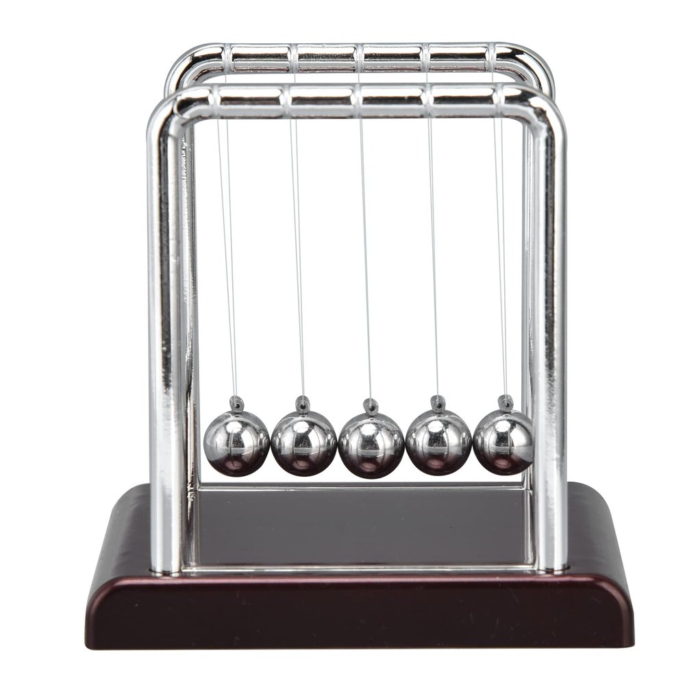 Ejoyous Newton's Balance Ball, Metal Balance Swinging Physics Science Pendulum Balls Desk Motion Toy for Office Physics Teacher Decorations(Wine red Bottom)