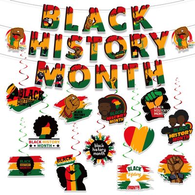 25 Pieces Black History Month Decorations for Party Supplies, Black History Month Banner Party Decoration Tinsel Garland Hanging Swirl Decorations, African BHM Commemoration Festival Party Supplies