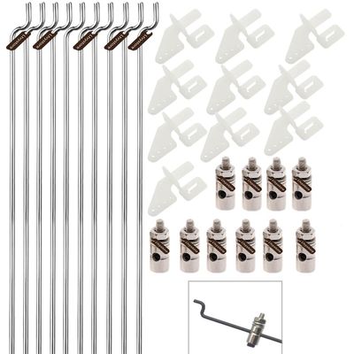 Ltvystore 10Pcs 1.5 x 450mm Z Push Rods Parts & 10Pcs Adjustable Pushrod Connector Linkage Stopper 1.8mm & 10Pcs Nylon Control Horns 21x10 mm Compatible for RC Airplane Plane Boat Replacement