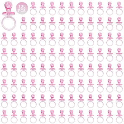 100 Pieces 2.75 Inch Plastic Pacifier for Baby Shower, Baby Shower Pacifier for Gender Reveal Party Decoration DIY Birthday Party Gift (Pink)