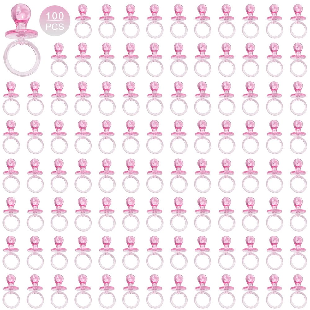 100 Pieces 2.75 Inch Plastic Pacifier for Baby Shower, Baby Shower Pacifier for Gender Reveal Party Decoration DIY Birthday Party Gift (Pink)