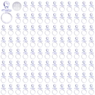 100 Pieces 2.75 Inch Plastic Pacifier for Baby Shower, Baby Shower Pacifier for Gender Reveal Party Decoration DIY Birthday Party Gift (Clear)