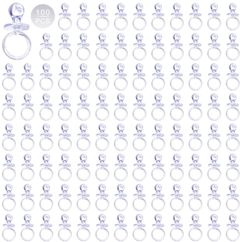 100 Pieces 2.75 Inch Plastic Pacifier for Baby Shower, Baby Shower Pacifier for Gender Reveal Party Decoration DIY Birthday Party Gift (Clear)