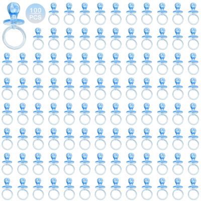 100 Pieces 2.75 Inch Plastic Pacifier for Baby Shower, Baby Shower Pacifier for Gender Reveal Party Decoration DIY Birthday Party Gift (Blue)