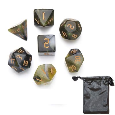 7pcs/Set D4 D6 D8 D10 D12 D20 Dichromatic Polyhedral Dices for Beginner Role Playing Game D&D Dice Set Party Table Board Game Supplieswith A Silver Pouch(YellowBlack)