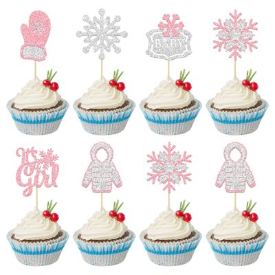 24 Pcs Oh Baby Silver Glitter Snowflake Cupcake Toppers - Frozen It's a Girl & Boy Party Decorations for Winter Onederland Babyshower Birthday