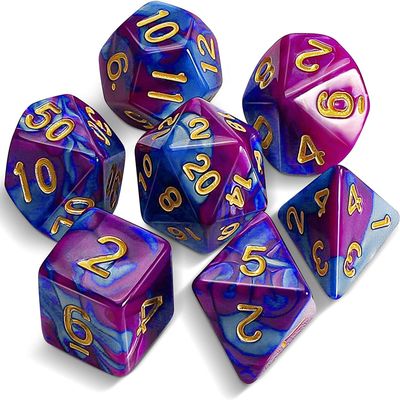 7pcs/Set D4 D6 D8 D10 D12 D20 Dichromatic Polyhedral Dices for Beginner Role Playing Game D&D Dice Set Party Table Board Game Supplieswith A Silver Pouch(BluePurple)