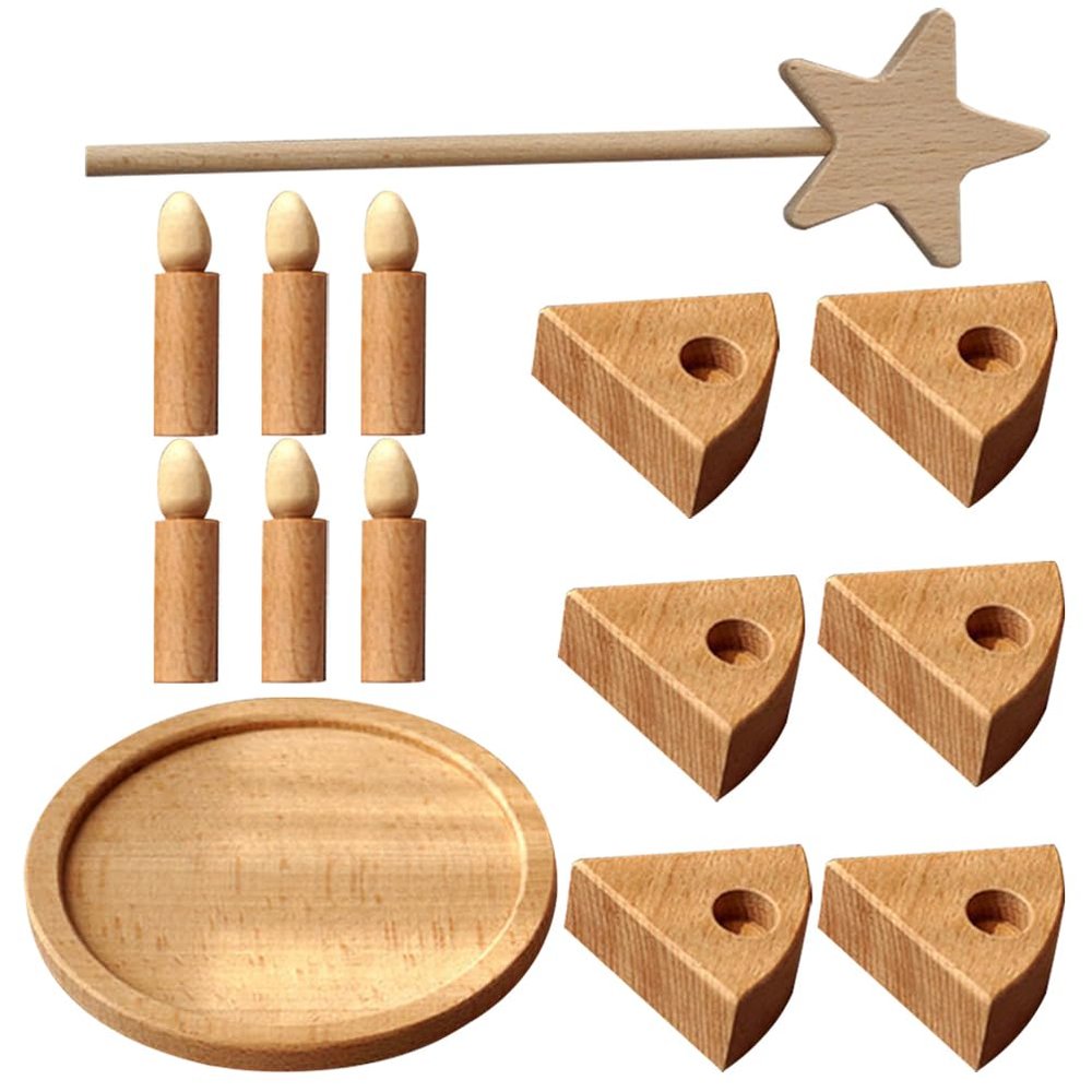 HOMSFOU Birthday Party Cake Wooden Pretend Play Cake Fake Cake Model Play Food Set