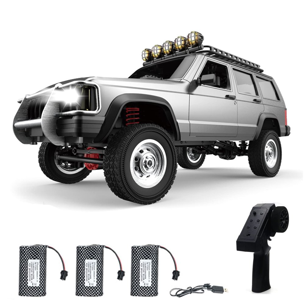 GoolRC RC Rock Crawler, 1:12 Scale Remote Control Car, 2.4Ghz 4WD Off Road RC Truck, All Terrains Climbing Vehicle, RC Car Gifts for Adults, Include 3 Batteries (Silver)