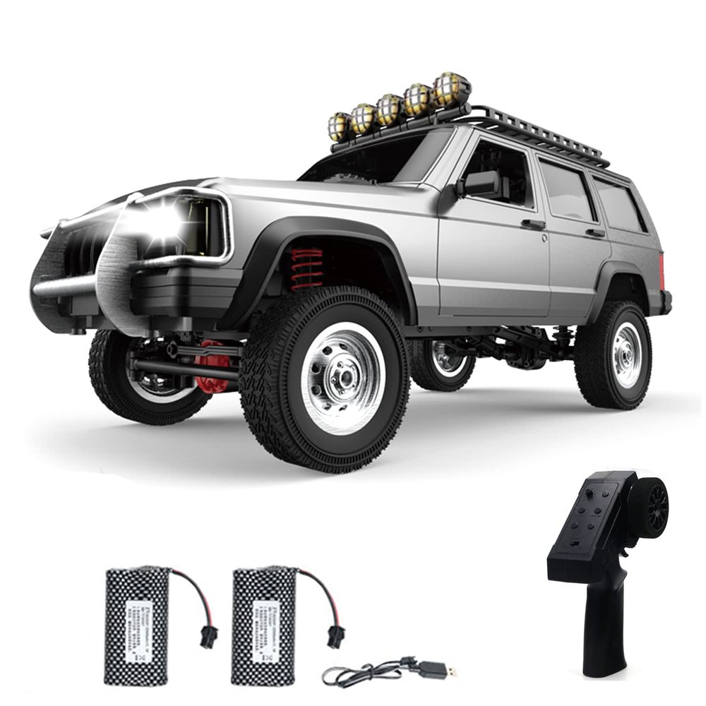 GoolRC RC Rock Crawler, 1:12 Scale Remote Control Car, 2.4Ghz 4WD Off Road RC Truck, All Terrains Climbing Vehicle, RC Car Gifts for Adults, Include 2 Batteries (Silver)